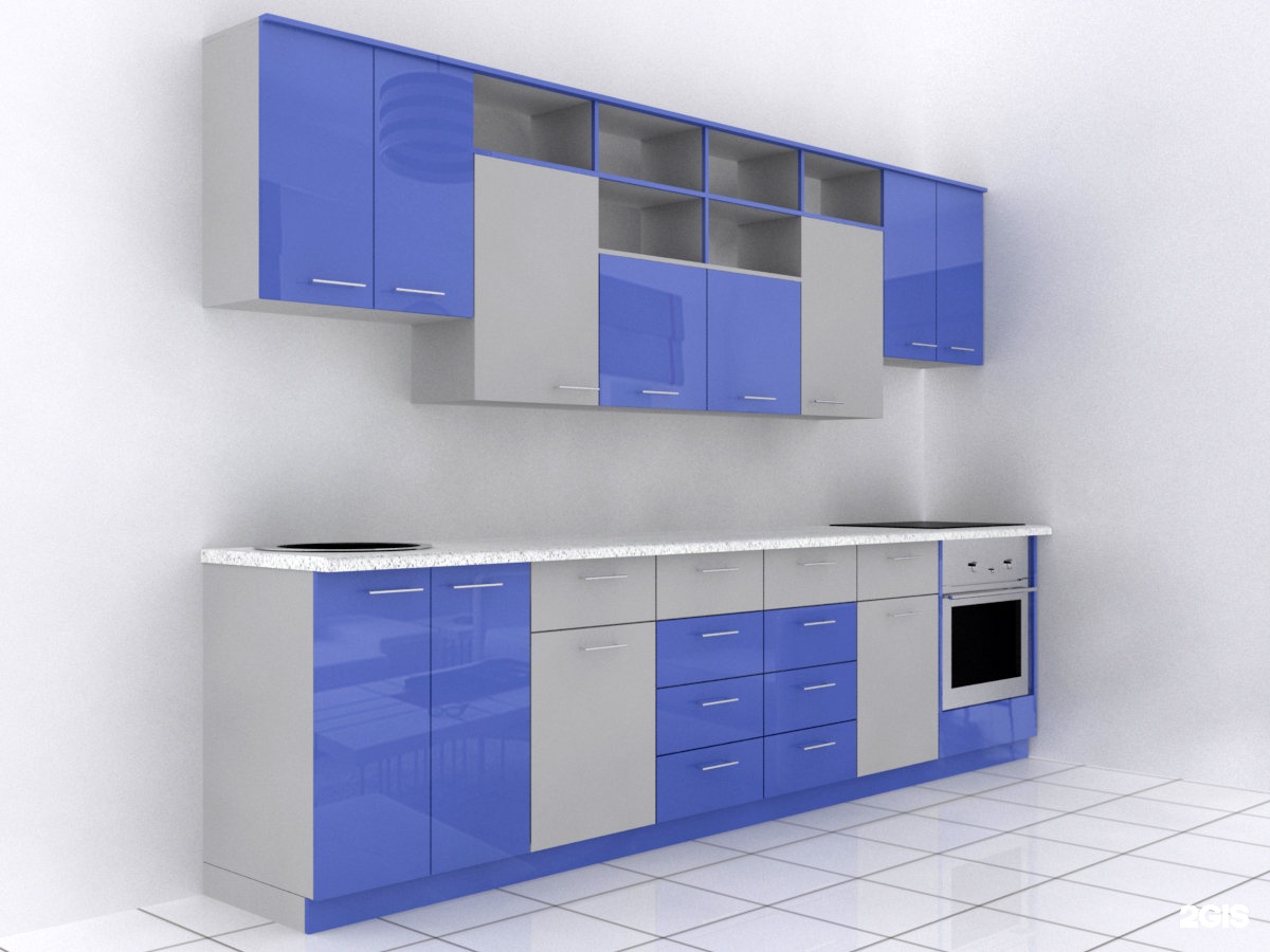 Бело синие кухонные гарнитуры