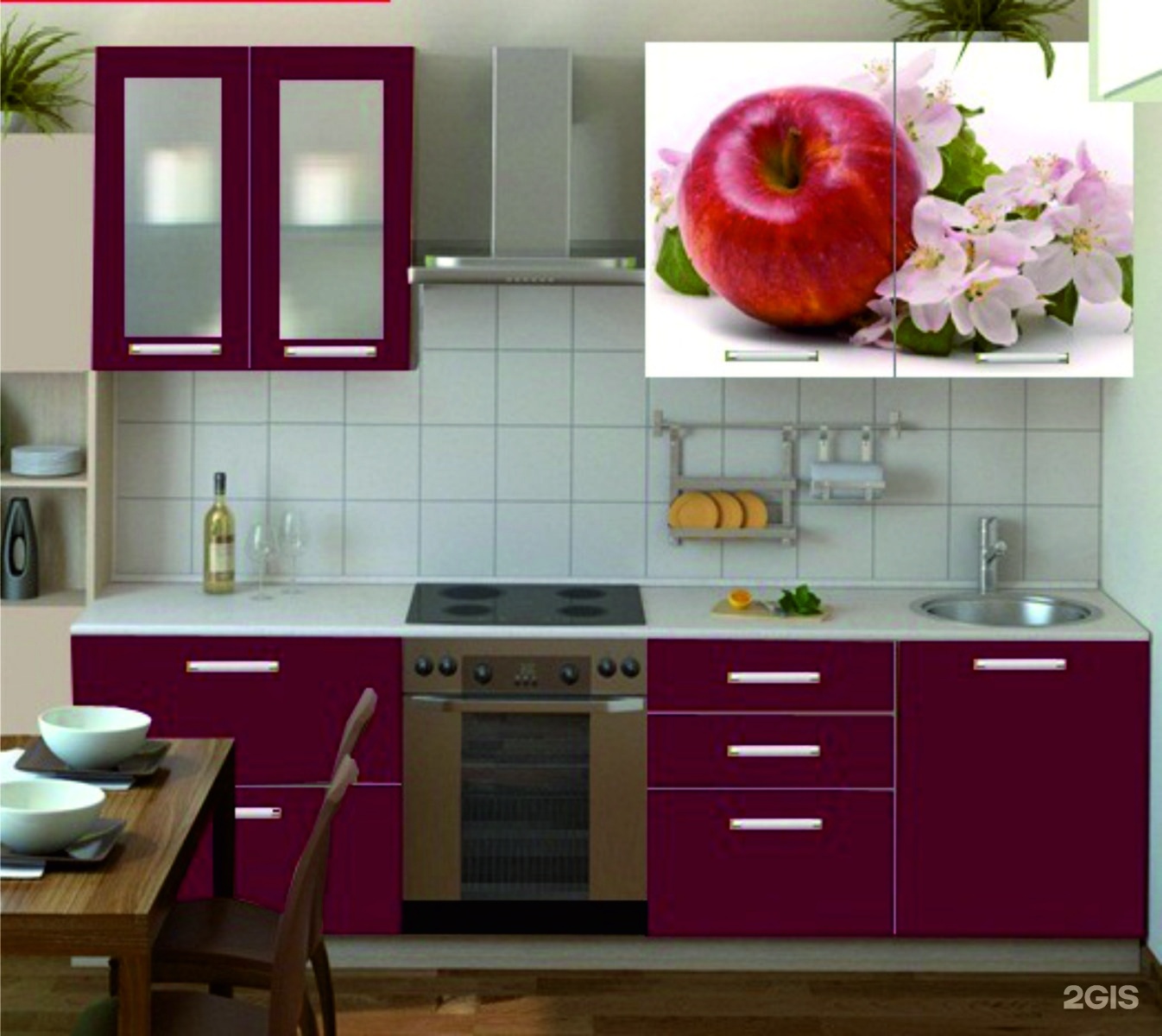 Азбука мебели дальнереченск. Кухонный гарнитур. Кухонный гарнитур с изображением. Кухонный гарнитур яблоко. Кухни с рисунком на фасаде.