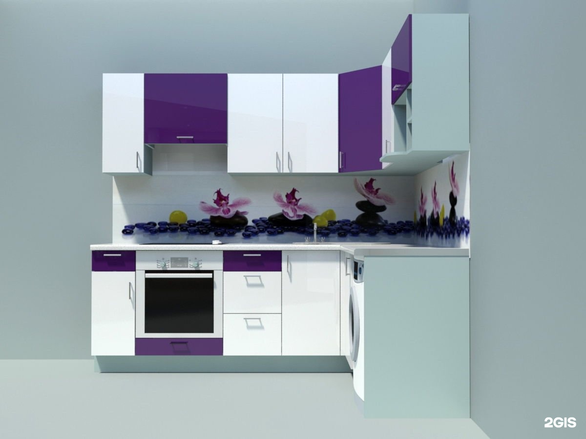Трехъярусный кухонный гарнитур фиолет фото